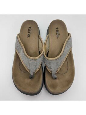 Taos Gray Suede Womens Brown Sandals Size 6 Comfortable Arch Support Flip Flops